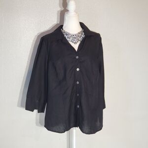 NEW!!!  EAST 5TH BLOUSE BLACK 3/4 SLEEVE LINEN/RAYON SIZE 1X